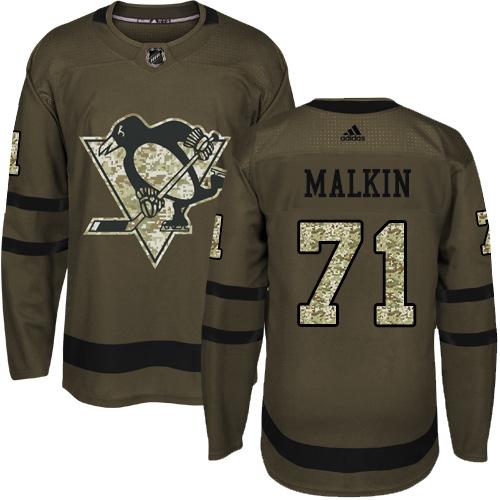 Adidas Penguins #71 Evgeni Malkin Green Salute to Service Stitched NHL Jersey - Click Image to Close